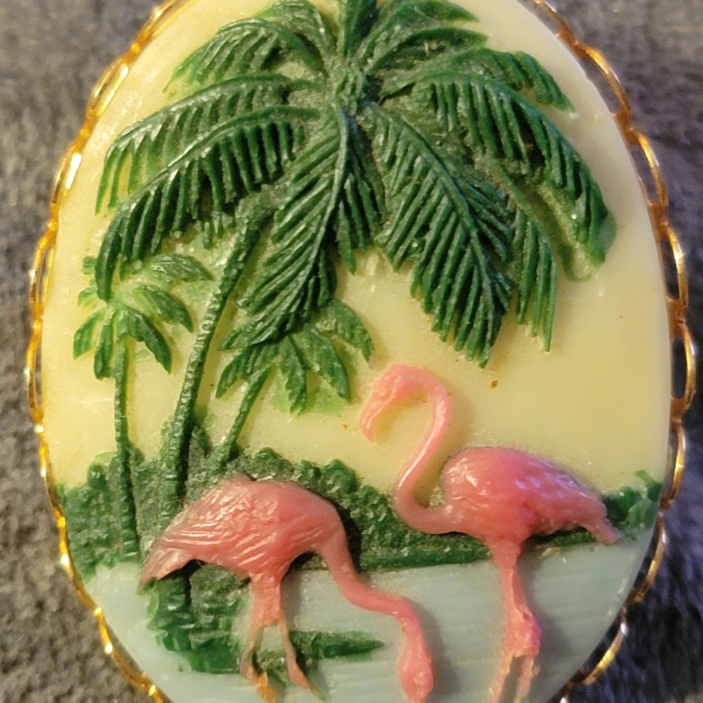 Vintage Green and Pink Flamingo Brooch